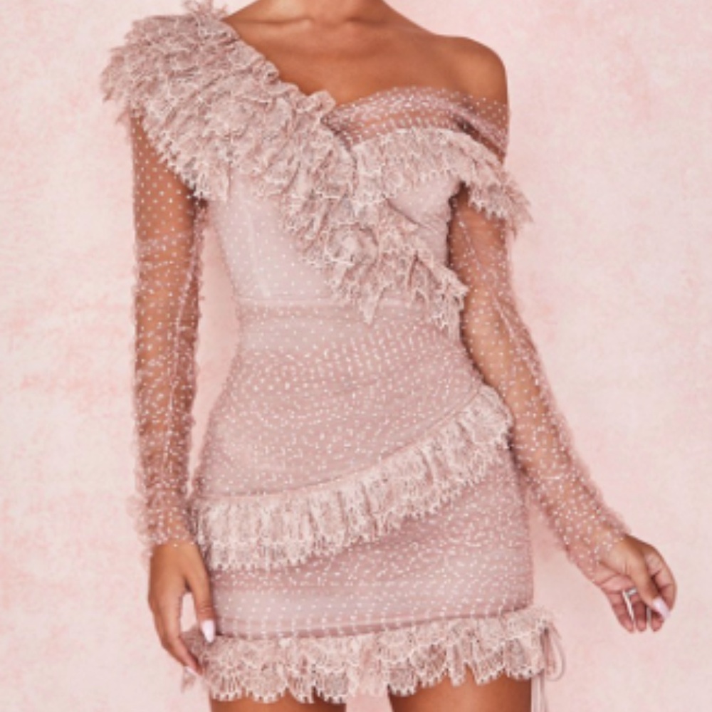 Blush Lace Frill Mini Dress